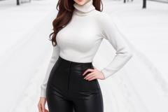 araffe-woman-in-a-white-turtleneck-sweater-and-black-pants-posing-in-the-snow-3