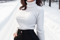 araffe-woman-in-a-white-turtleneck-sweater-and-black-pants-posing-in-the-snow-5