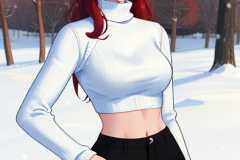 araffe-woman-in-a-white-turtleneck-sweater-and-black-pants-posing-in-the-snow-7