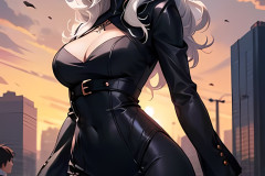 Anime ai art girl in black classic dress with leather jacket